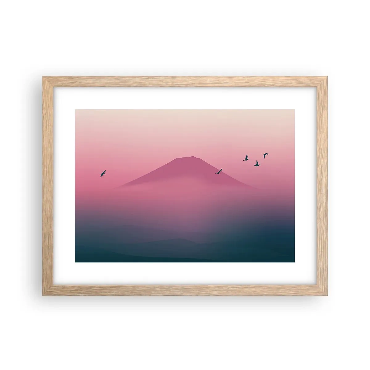 Plakát v rámu světlý dub - Poutníci nad oblaky - 40x30 cm