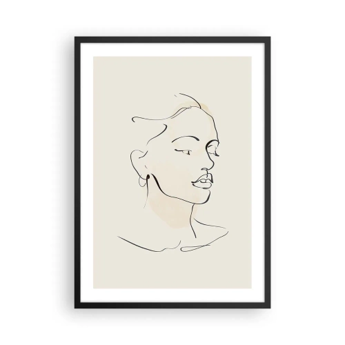 Plakát v černém rámu - Portrét ženy v minimalistickém stylu čárové grafiky - 50x70cm - Výrazným tahem - Moderní nástěnná dekorace do obývacího pokoje a ložnice ARTTOR