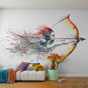 Fototapeta Premium Canvas - Mytický bojovník s ohnivým lukem - Abstrakce, Střelec, Výstřel z luku - 400x280 cm