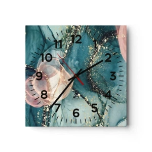 Nástěnné hodiny - Modré hedvábí modré, růžový tyl - 40x40 cm