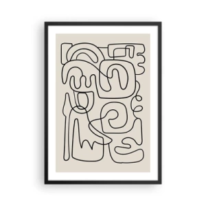 Plakát v černém rámu - Moderní abstrakce v podobě černé čáry na béžovém pozadí - 50x70cm - Podle stopy - Moderní nástěnná dekorace do obývacího pokoje a ložnice ARTTOR