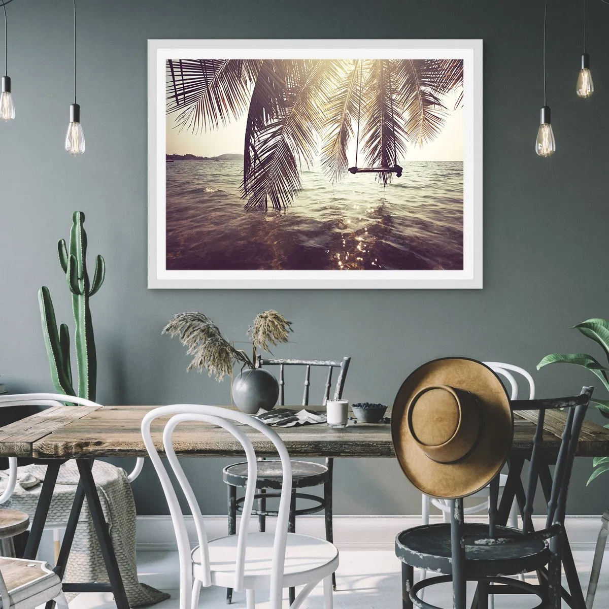 Plakát v bílém rámu - Houpat se libovolně v oblacích - 100x70 cm