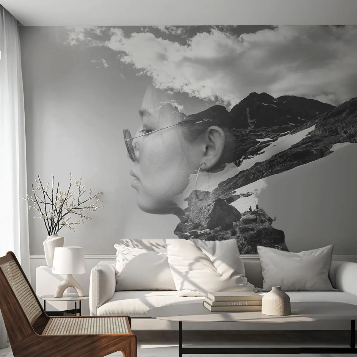 Fototapeta Standard Eco - Povznešen portrét v oblacích - Abstrakce, Ženská hlava, Fantazie - 450x315 cm