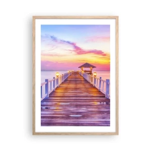 Plakát v rámu světlý dub - Liliově-zlaté ticho večera - 50x70 cm