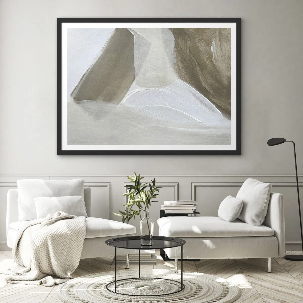 Plakát v černém rámu - Vlna bílé - 70x50 cm