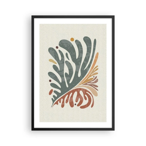 Plakát v černém rámu - Botanický listový vzor v zelených a hnědých tónech - 50x70cm - Vícebarevný list - Moderní nástěnná dekorace do obývacího pokoje a ložnice ARTTOR