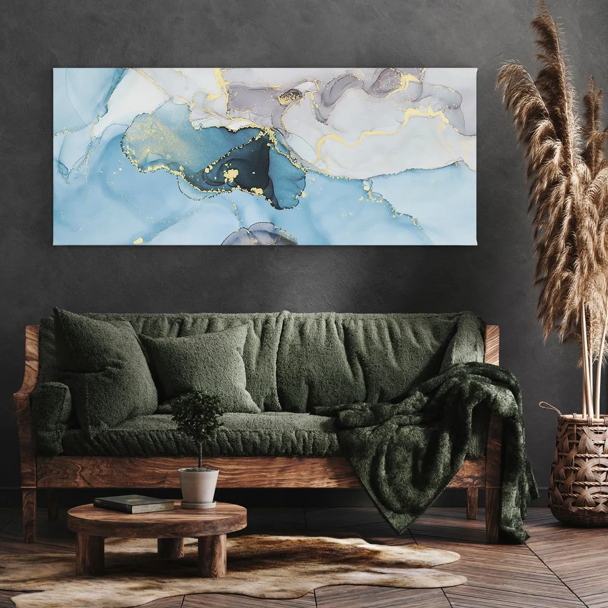 Obraz na plátně - Studie o setkání šedé a tyrkysové - 100x40 cm