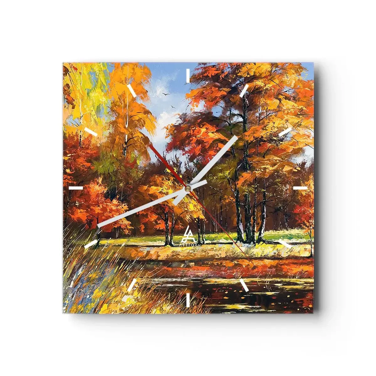 Nástěnné hodiny - Krajinka ve zlaté a hnědé - 30x30 cm