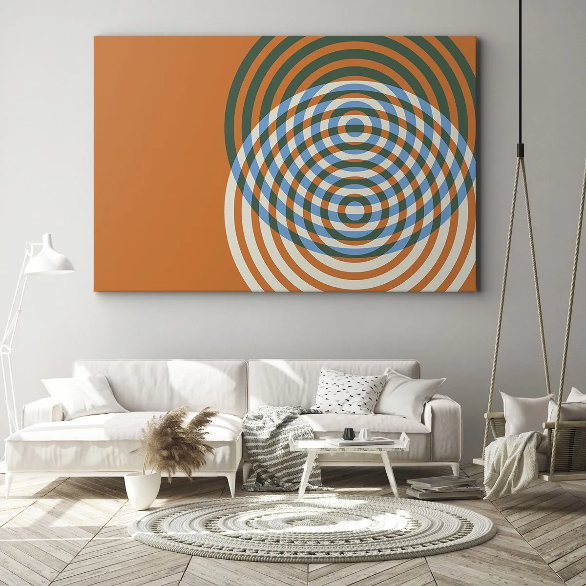 Obraz na plátně - Soustředné kruhy na oranžovém pozadí - 70x50cm - Abstraktní kruhová variace - Moderní nástěnná dekorace do obývacího pokoje a ložnice ARTTOR