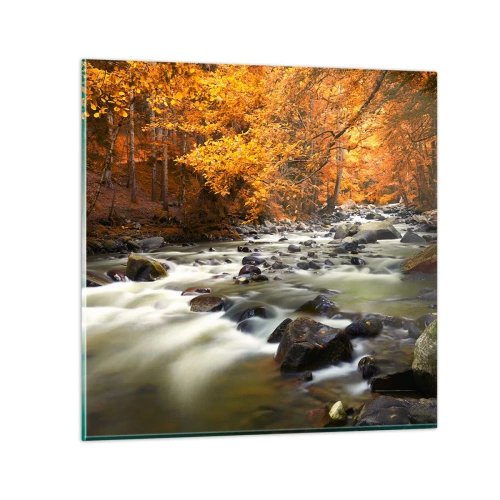 Obraz na skle - Potok ve zlatém lese - 30x30 cm