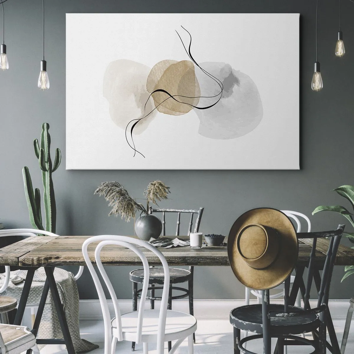 Obraz na plátně - Minimalistická abstrakce v odstínech béžové a šedé - 70x50cm - Vzdušné korálky - Moderní nástěnná dekorace do obývacího pokoje a ložnice ARTTOR