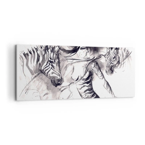 Obraz na plátně - Tančící se zebrami - 100x40 cm