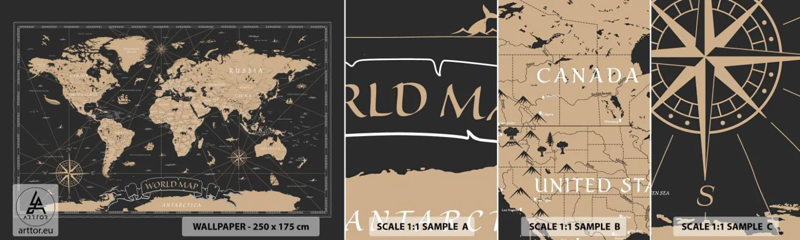 Fototapeta Vzorek Standard Eco - Hranice mého světa - Mapa světa, Vinobraní, Retro - 100x30 cm