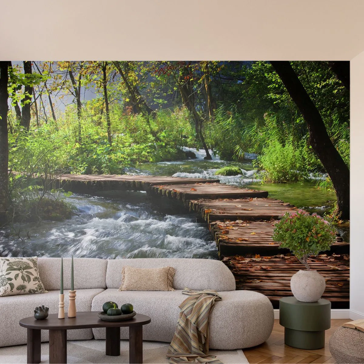 Fototapeta Samolepicí Deluxe Sticker - U zpěněného vodopádu - Krajina, Chorvatsko, Příroda - 250x175 cm