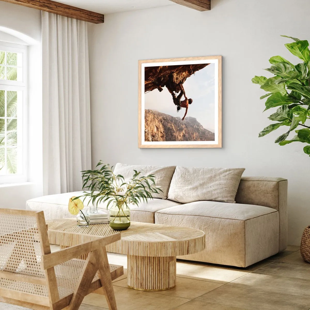 Plakát v rámu světlý dub - Svět smrsknutý v ruce na sesuvu balvanu - 60x60 cm