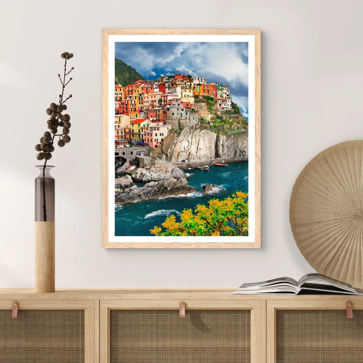 Plakát v rámu světlý dub - Hromádka přitulená ke skalám - 40x50 cm
