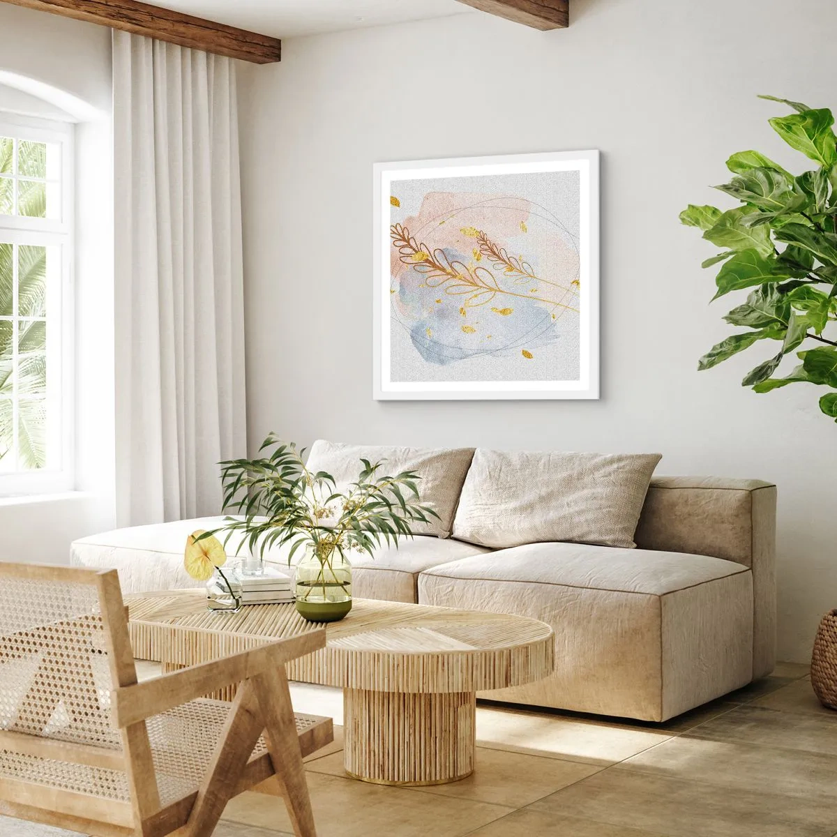 Plakát v bílém rámu - Zlatý závan - 60x60 cm