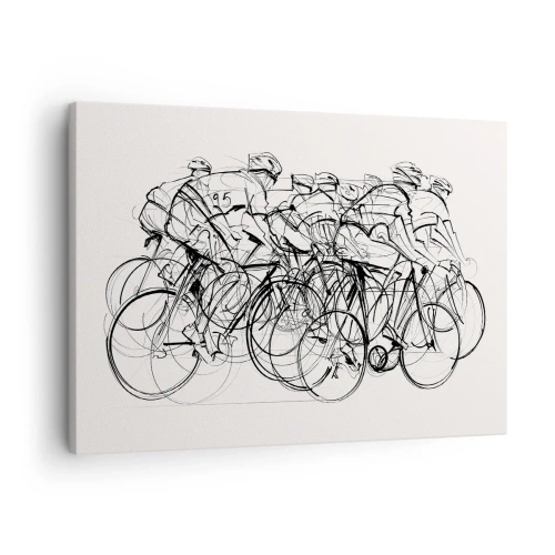 Obraz na plátně - Skupina cyklistů v pohybu v minimalistickém stylu - 70x50cm - Společně v týmu - Moderní nástěnná dekorace do obývacího pokoje a ložnice ARTTOR