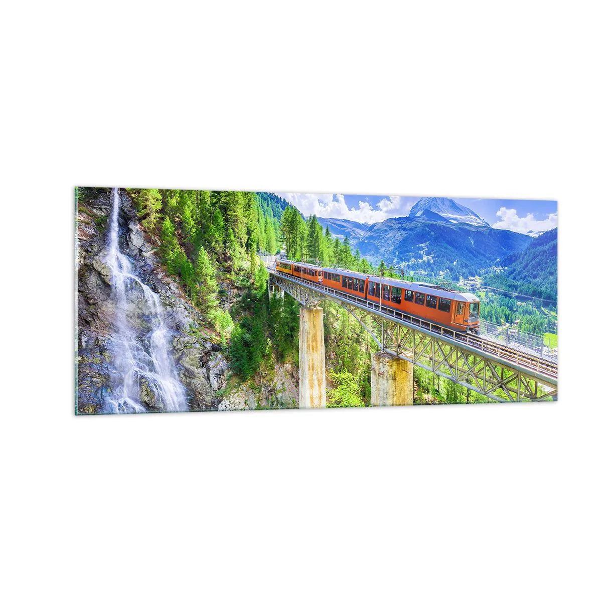 Obraz na skle - Alpská železnice - 100x40 cm