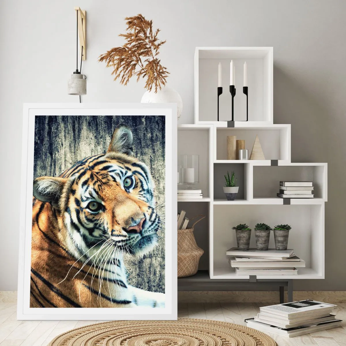 Plakát v bílém rámu - Portrét v pramenech světla - 61x91 cm