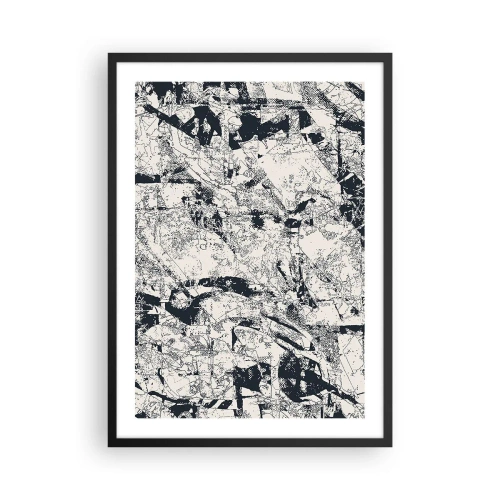 Plakát v černém rámu - Abstraktní černobílá texturovaná kompozice - 50x70cm - Prolínání protikladů - Moderní nástěnná dekorace do obývacího pokoje a ložnice ARTTOR