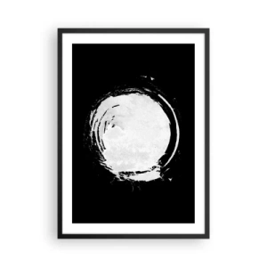 Plakát v černém rámu - Bílý abstraktní kruhový tvar na černém pozadí - 50x70cm - Správné řešení - Moderní nástěnná dekorace do obývacího pokoje a ložnice ARTTOR