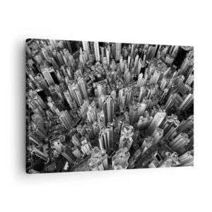Obraz na plátně - Černobílý pohled na město z ptačí perspektivy - 70x50cm - Stále výš a výš - Moderní nástěnná dekorace do obývacího pokoje a ložnice ARTTOR