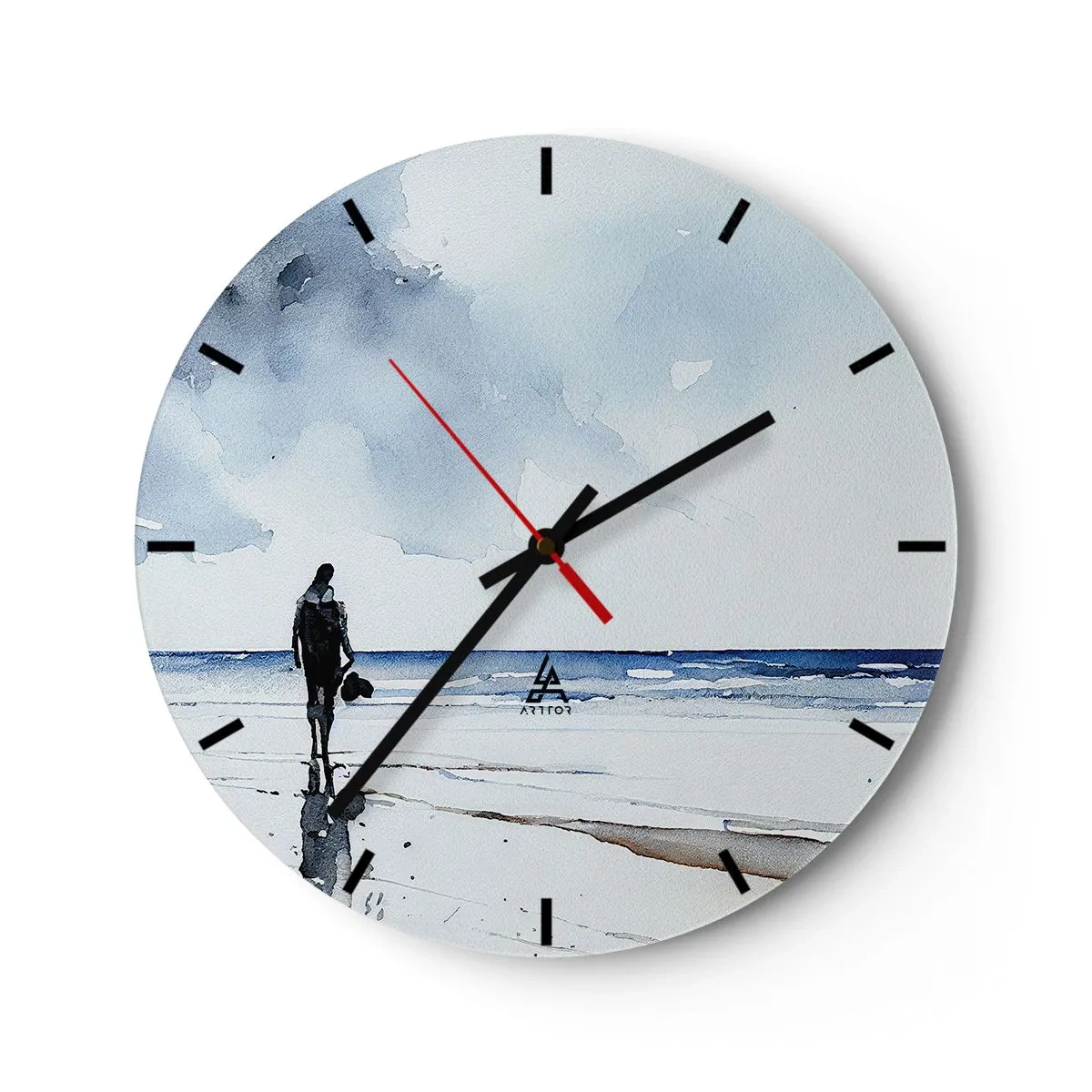 Nástěnné hodiny - Postava na pláži s výhledem na moře - 30x30cm - Rozhovor s mořem - Moderní nástěnná dekorace do obývacího pokoje, kuchyně a ložnice ARTTOR