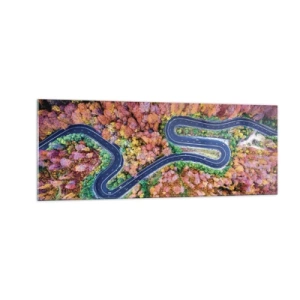 Obraz na skle - Klikatá cesta lesem - 140x50 cm