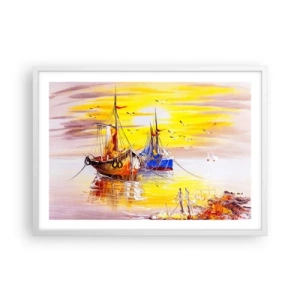 Plakát v bílém rámu - Zasloužený odpočinek v přístavu - 70x50 cm
