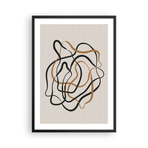 Plakát v černém rámu - Abstraktní zamotané čáry v černé a zlaté barvě na béžové - 50x70cm - Všechno se pokroutilo - Moderní nástěnná dekorace do obývacího pokoje a ložnice ARTTOR