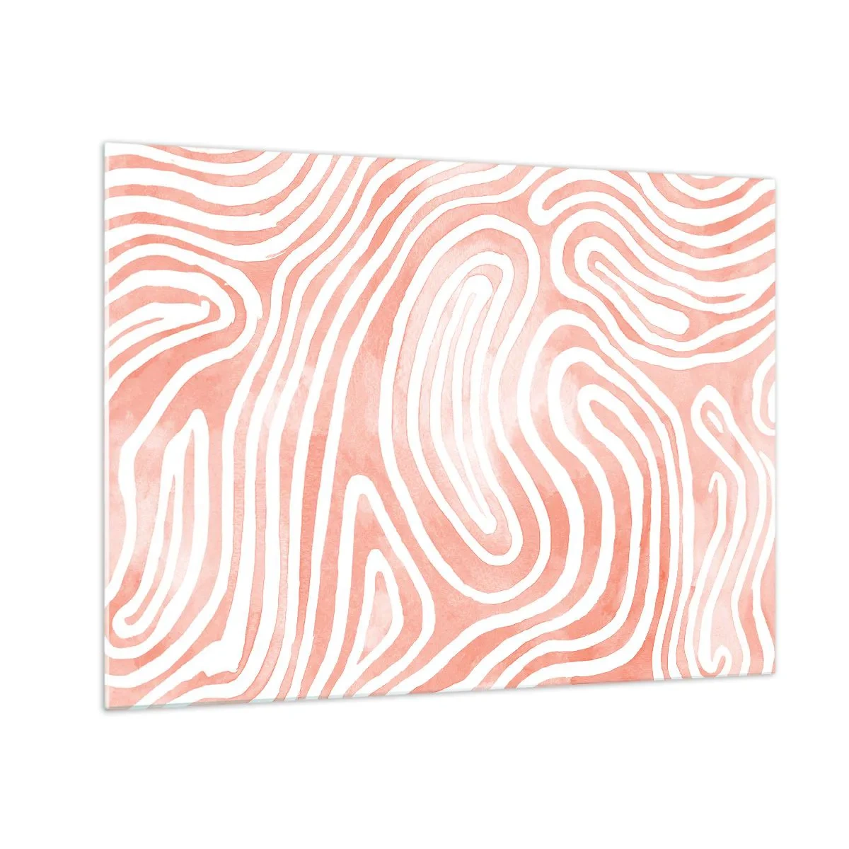 Obraz na skle - Abstraktní vzor v bílých a korálových odstínech - 70x50cm - V korálovém labyrintu - Moderní nástěnná dekorace do obývacího pokoje a ložnice ARTTOR