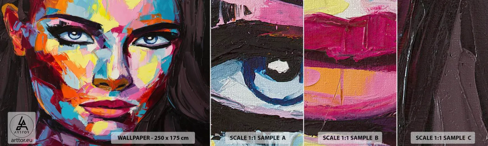 Vzor Fototapety Premium Canvas - Také barevná duše - Portrét ženy, Tvář, Kus - 100x30 cm