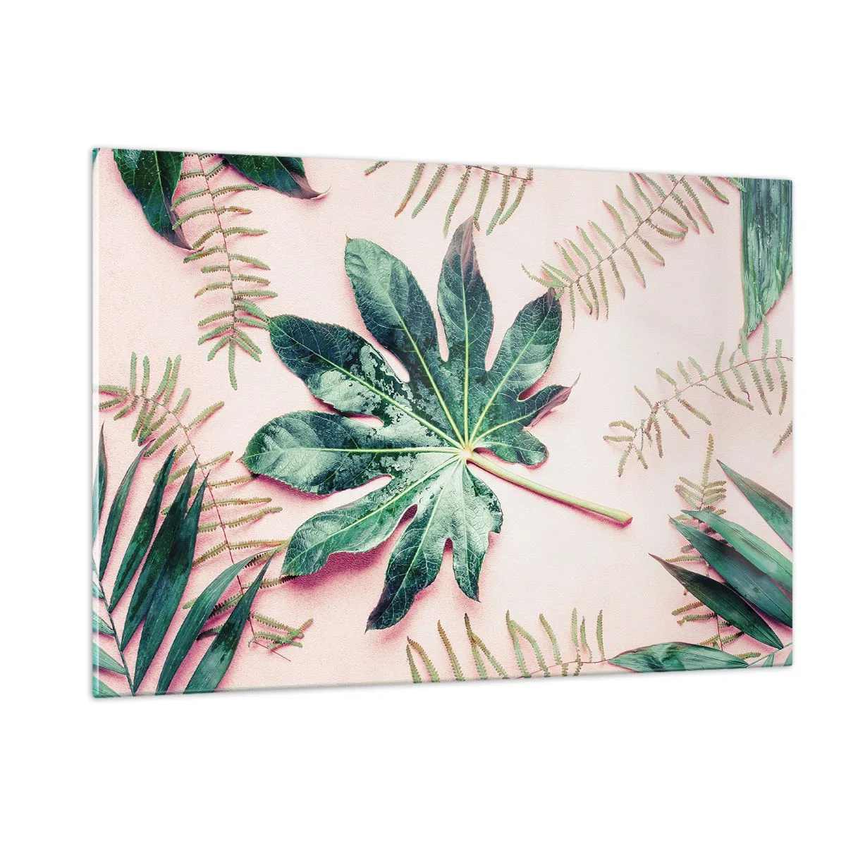 Obraz na skle - Studie zelené na růžovém pozadí - 120x80 cm
