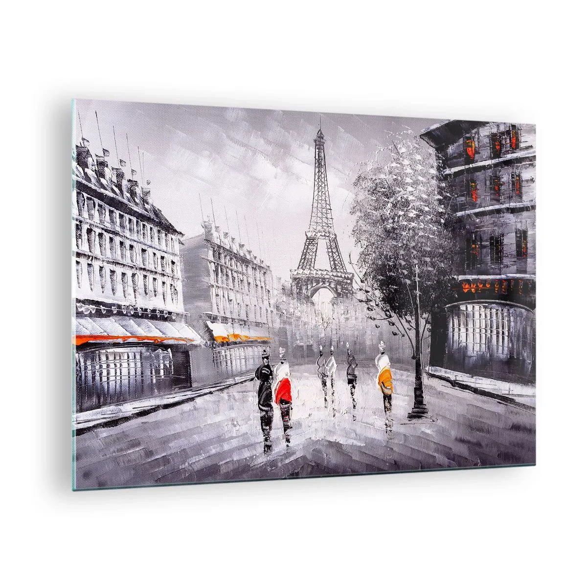 Obraz na skle - Pařížská procházka - 70x50cm - Pařížská procházka - Moderní nástěnná dekorace do obývacího pokoje a ložnice ARTTOR