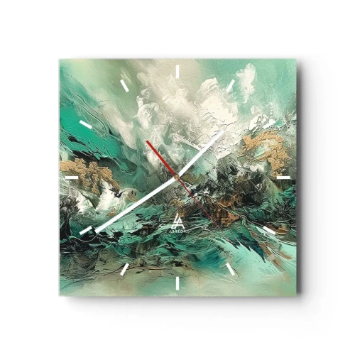 Nástěnné hodiny - Smaragdově černé vlnobití - 30x30 cm