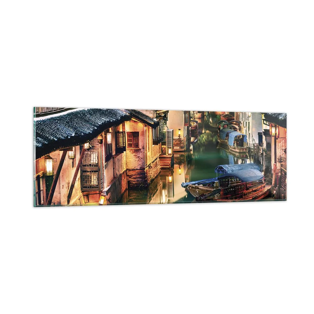 Obraz na skle - Večer na čínské ulici - 90x30 cm