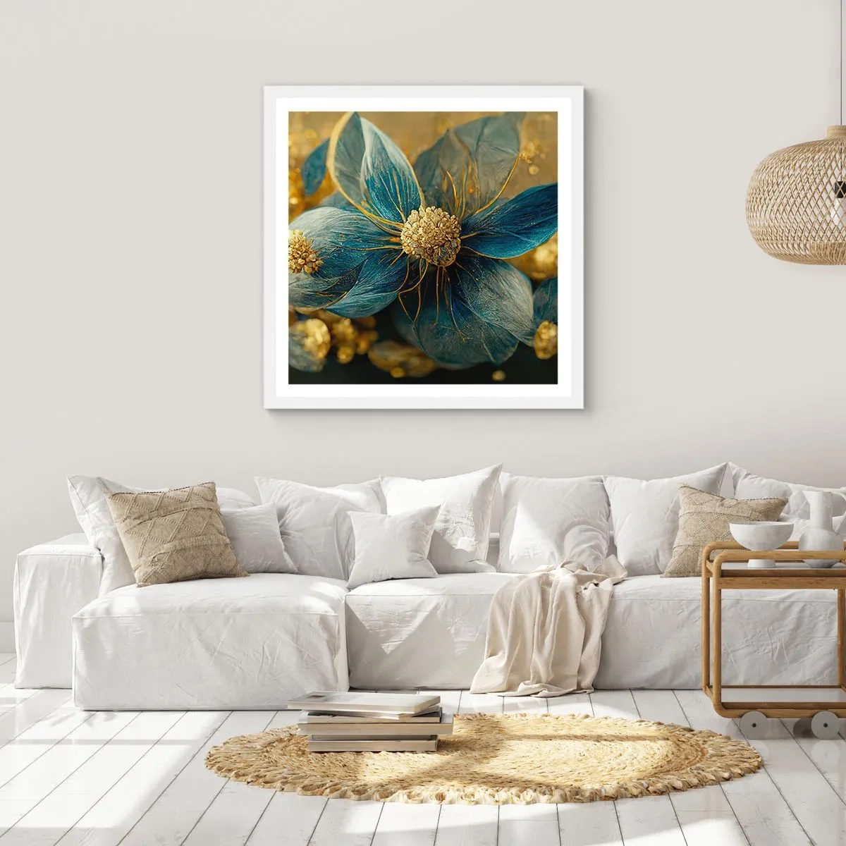 Plakát v bílém rámu - Rozkvést zlatem - 60x60 cm