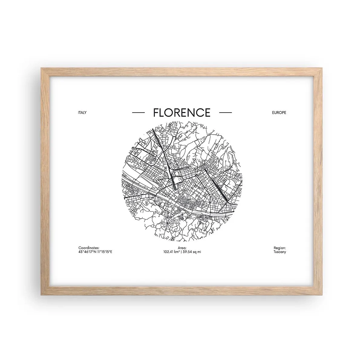 Plakát v rámu světlý dub - Anatomie Florencie - 50x40 cm