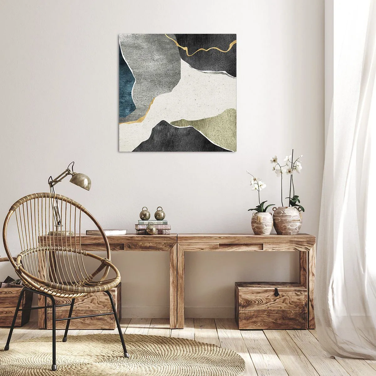 Obraz na plátně - Mozaiková kompozice se zlatou nití - 70x70 cm
