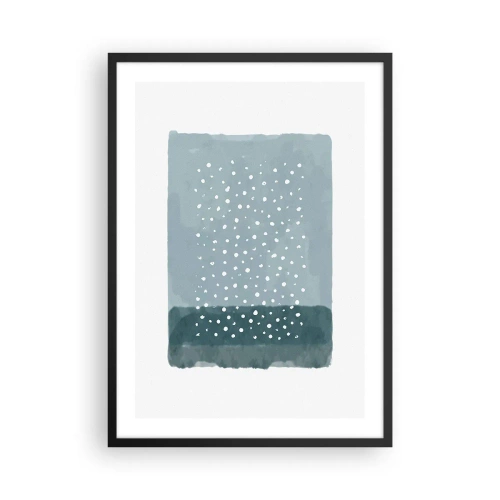Plakát v černém rámu - Abstraktní kompozice s bílými tečkami na modrém pozadí. - 50x70cm - Pěstováno na modři - Moderní nástěnná dekorace do obývacího pokoje a ložnice ARTTOR