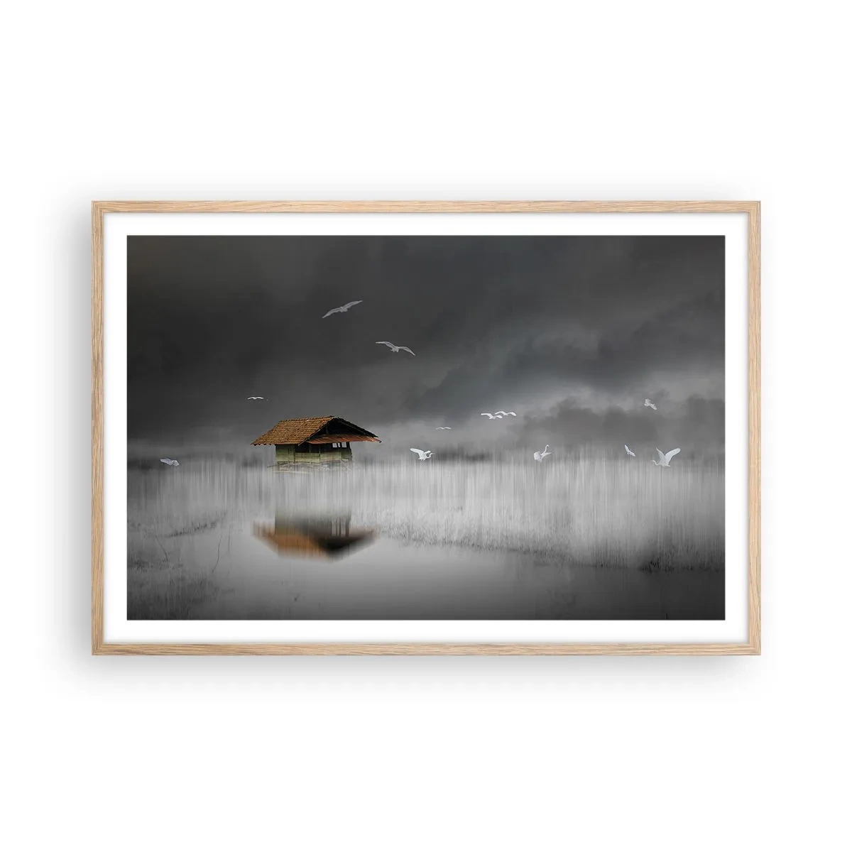 Plakát v rámu světlý dub - Úkryt před deštěm - 91x61 cm