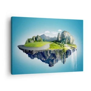 Obraz na plátně - Plovoucí ostrov s horami a vodopády - 70x50cm - Fantastický ostrov - Moderní nástěnná dekorace do obývacího pokoje a ložnice ARTTOR