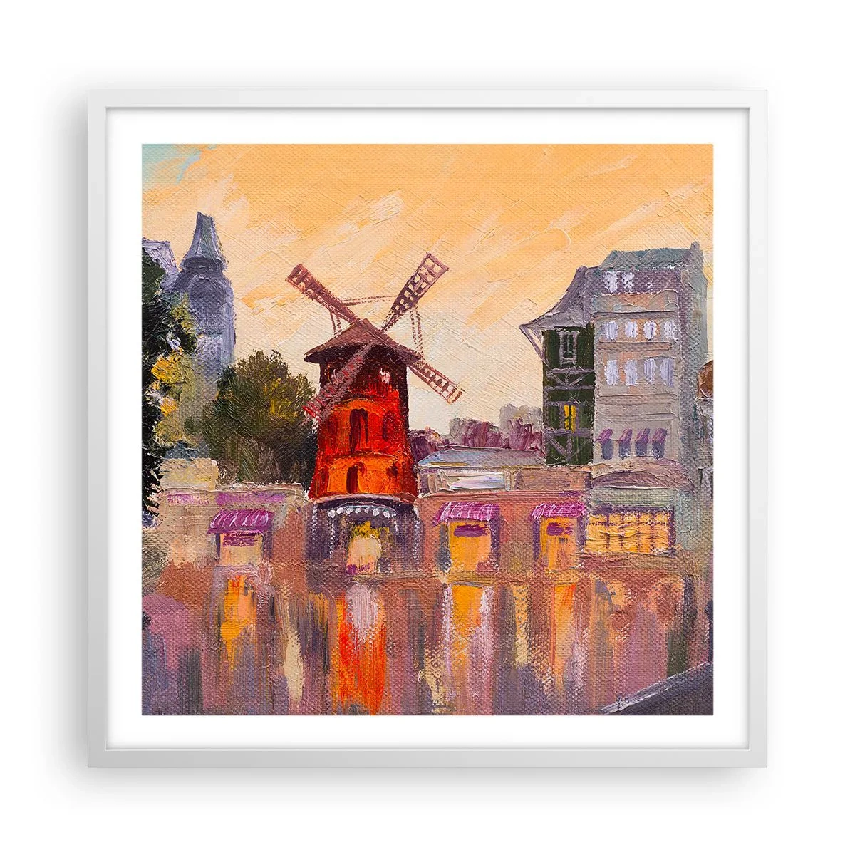 Plakát v bílém rámu - Pařížské ikony – Moulin Rouge - 60x60 cm