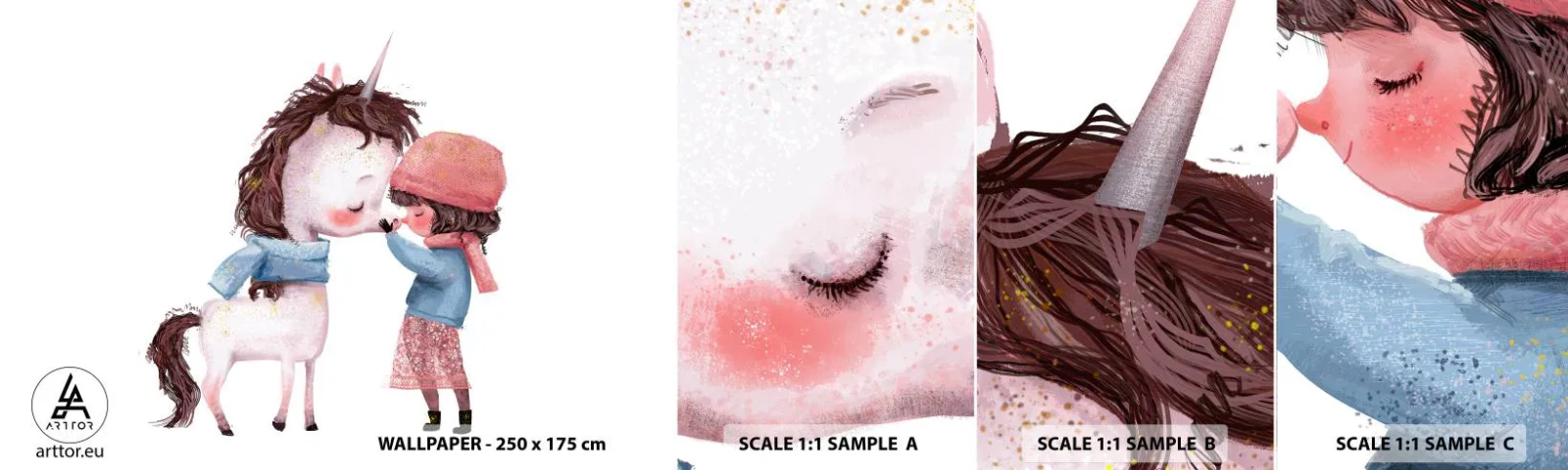 Vzor Fototapety Samolepicí Deluxe Sticker - Zimní příběh - Pro děti, Jednorožec, Dívka - 100x30 cm