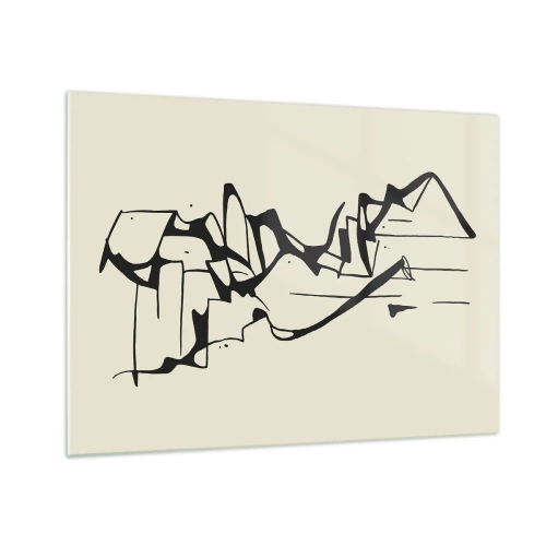 Obraz na skle - Abstraktní černobílá čára tvořící obrys krajiny - 70x50cm - Možná krajina - Moderní nástěnná dekorace do obývacího pokoje a ložnice ARTTOR