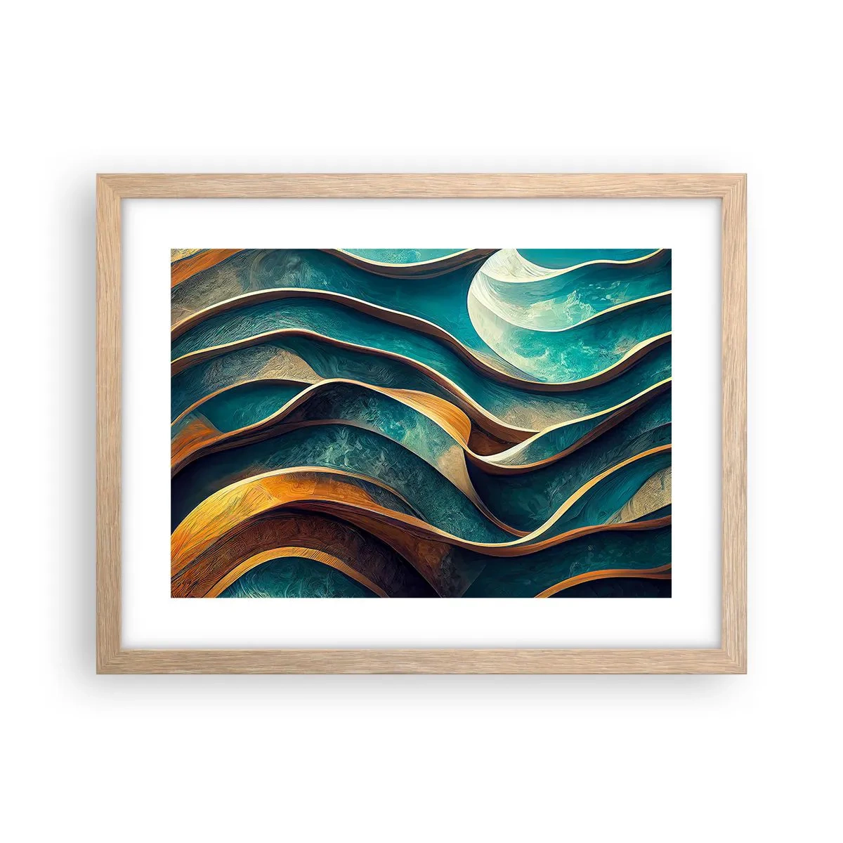 Plakát v rámu světlý dub - Meandry modré - 40x30 cm