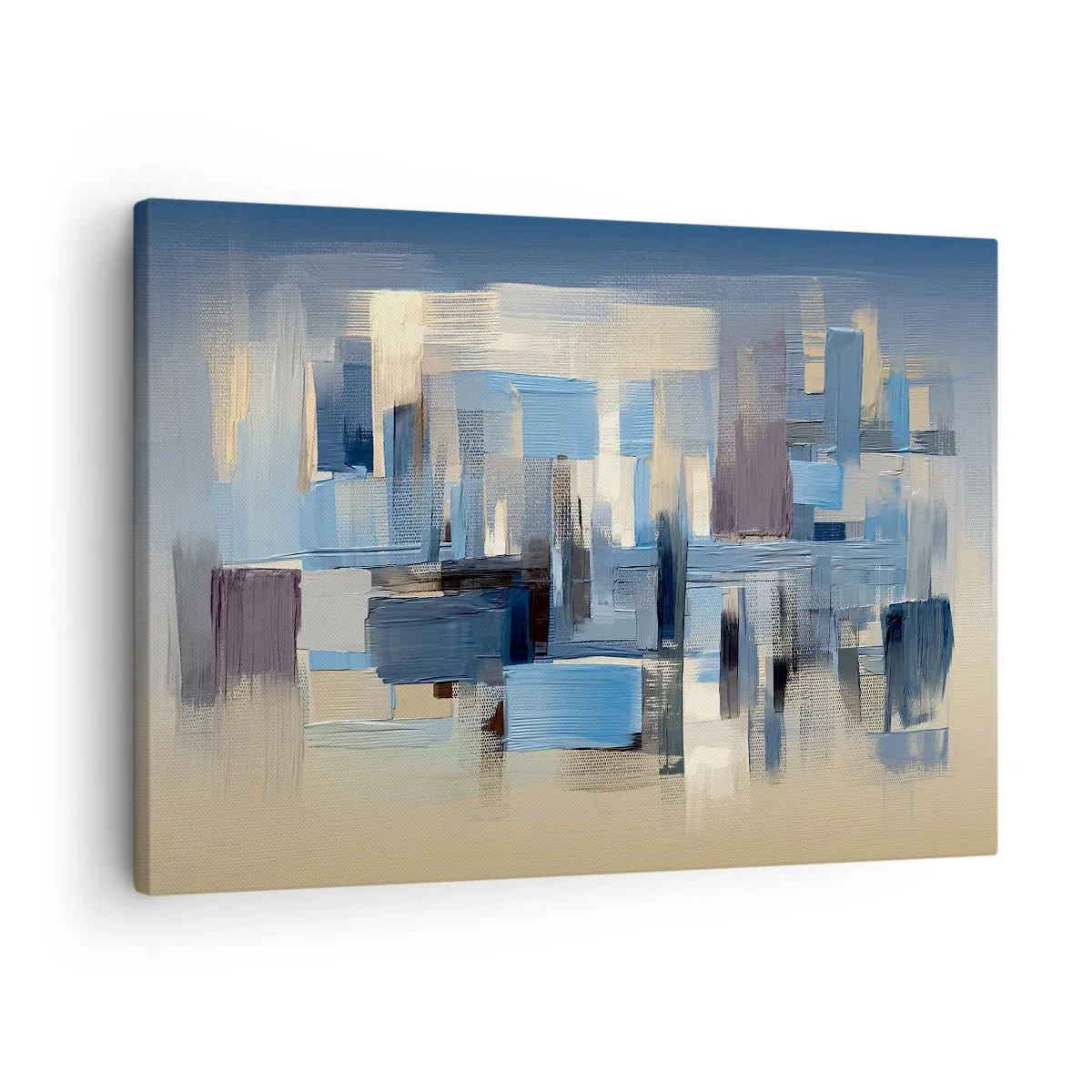 Obraz na plátně - Geometrické tvary v odstínech modré a béžové - 70x50cm - Modrá konstrukce - Moderní nástěnná dekorace do obývacího pokoje a ložnice ARTTOR