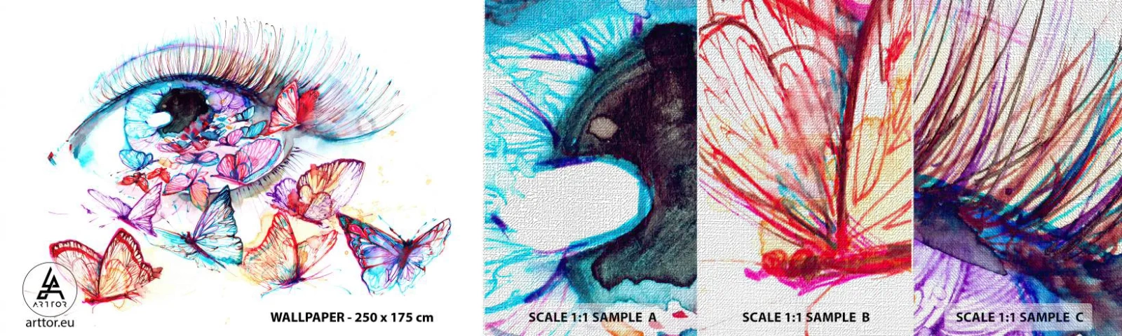 Vzor Fototapety Premium Canvas - Pohádkové kouzlo očí - Ženské oko, Motýl, Abstrakce - 100x30 cm