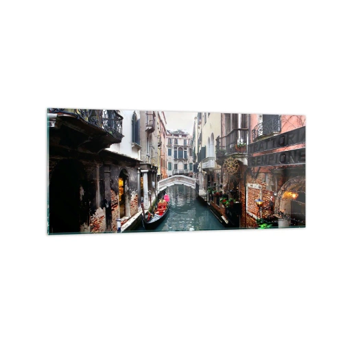 Obraz na skle - Benátská krajina s gondolou a můstkem - 120x50 cm